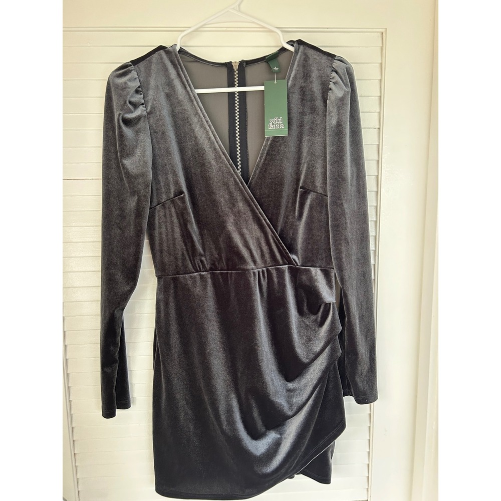 Wild Fable NWT Gray Velvet Long Sleeve Wrap Mini Dress Small NWT